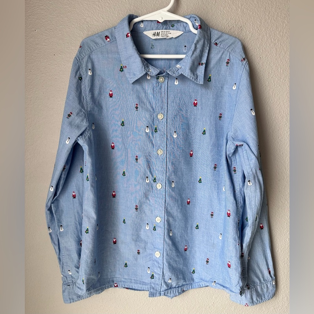 H&M Boys Christmas Button Up Shirt Size 8-9Y